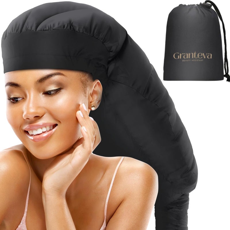 Granteva Large Hooded Hair Dryer Bonnet Attachment w/Integrated Headband - Reduces Heat Exposure Around Ears & Neck - Enhanced Size for Use with Rollers, Speeds Up Drying Time, Deep Conditioning at Home - Image 1